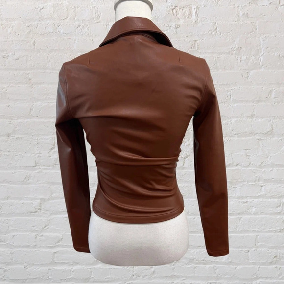 ALIX NYC Gavin Faux Leather Buttondown Top in Cinnamon Size XS Retail $245 - Picture 4 of 11
